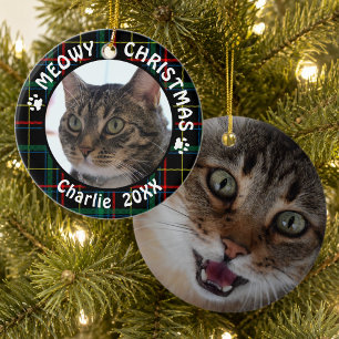 Cat MEOWY CHRISTMAS 2-seitige Weihnachtszeit Karie Keramikornament