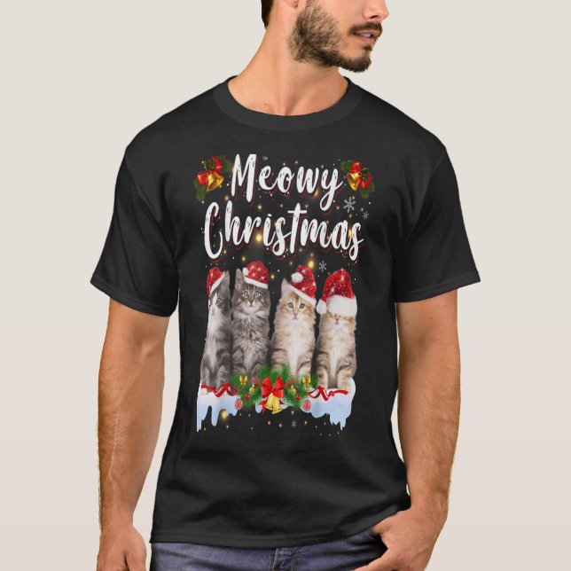 Cat Meowy Familie Matching Weihnachten Pajamas San T-Shirt (Vorderseite)