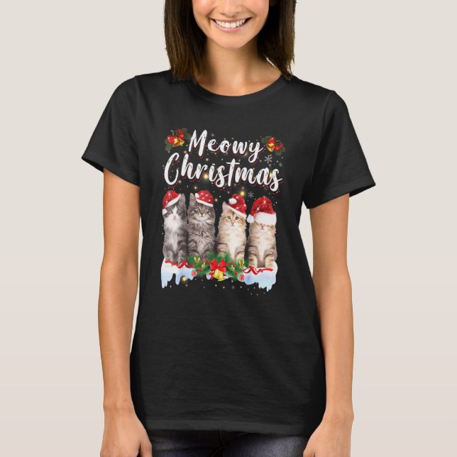 Cat Meowy Familie Weihnachten Pajamas Santa Cats X T-Shirt (Vorderseite)