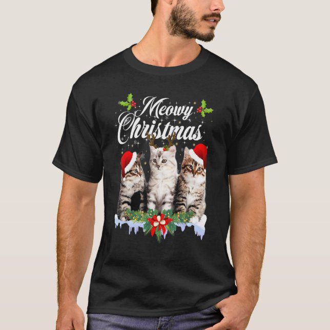 Cat Meowy Family Matching Christmas Pajamas Santa  T-Shirt (Vorderseite)