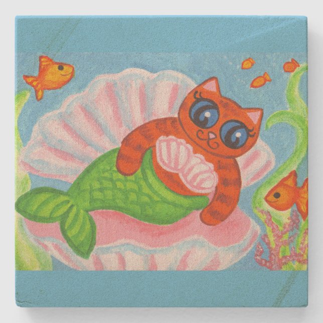 Cat Mermaid Coaster  Steinuntersetzer (Vorderseite)
