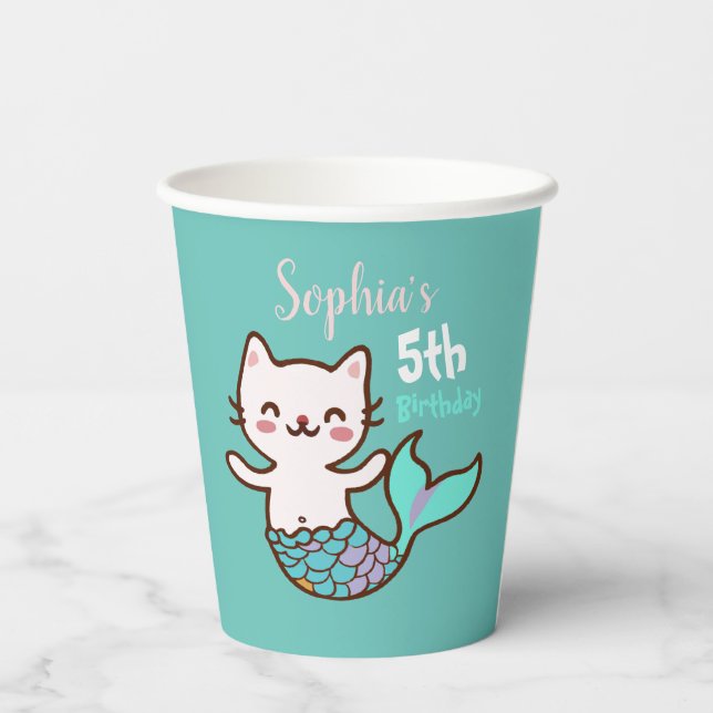 Cat Mermaid Girl Birthday Niedlich Purmaid Meowmai Pappbecher (Rückseite)