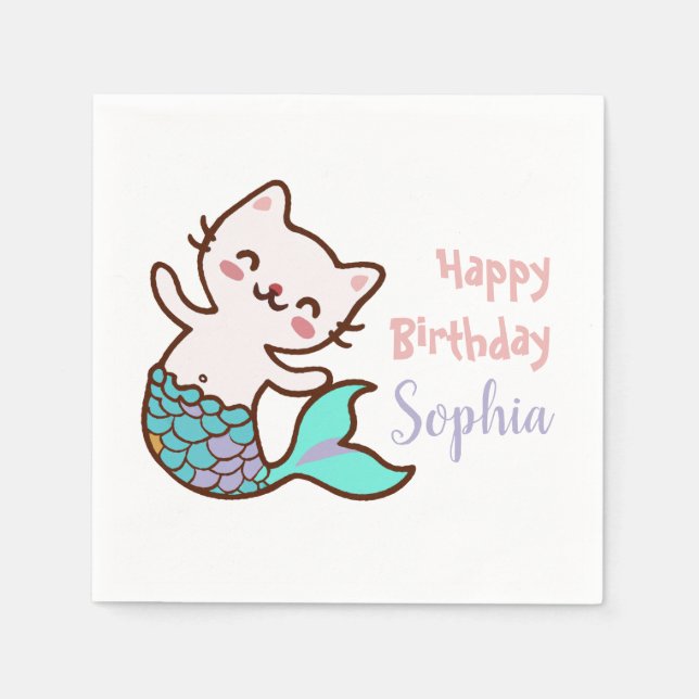 Cat Mermaid Girl Birthday Party Purrmaid Meowmaid Serviette (Vorderseite)