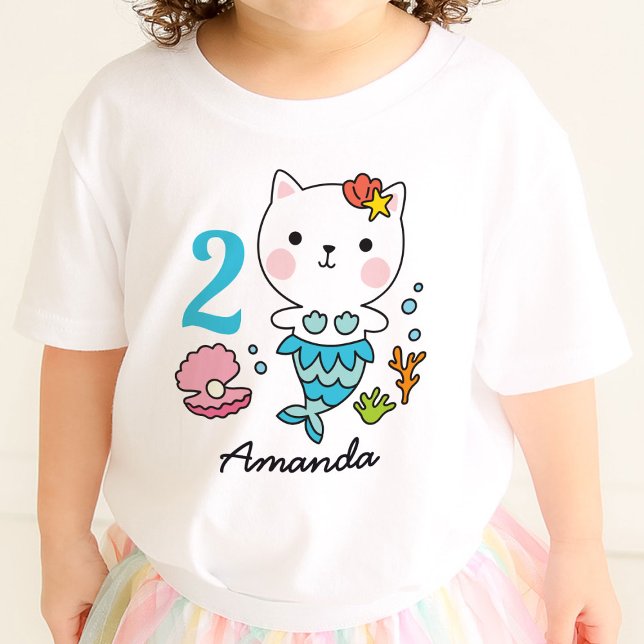 Cat Mermaid Girl Birthday Personalisierter T - Shi Baby T-shirt (Von Creator hochgeladen)