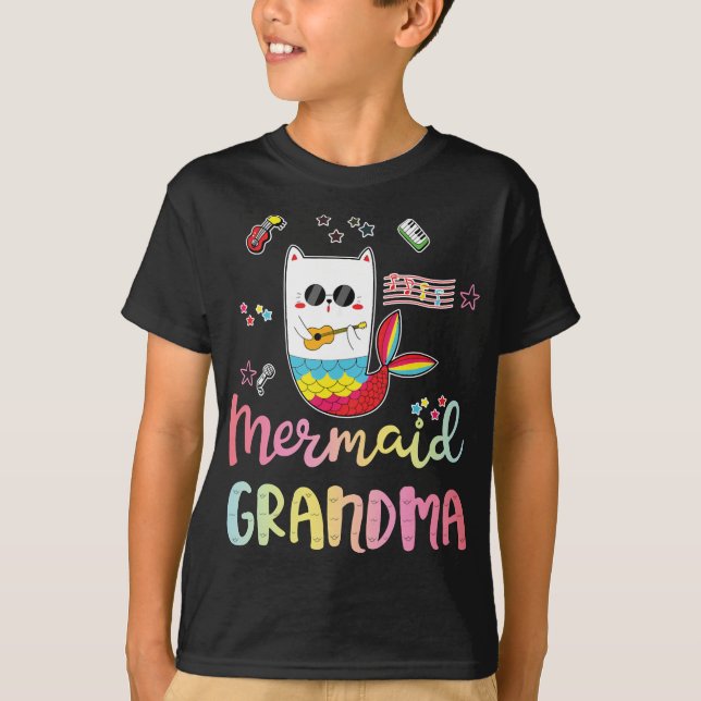 Cat Mermaid Oma Funny Großmutter Familienmatte T-Shirt (Vorderseite)