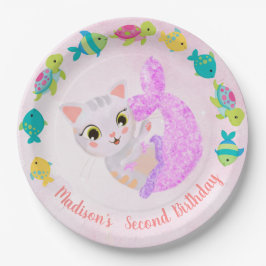 Cat Mermaid Purrmaids Birthday Plate Pappteller