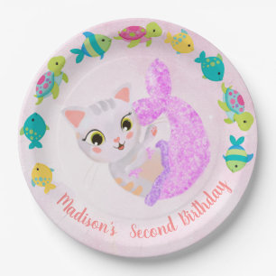 Cat Mermaid Purrmaids Birthday Plate Pappteller