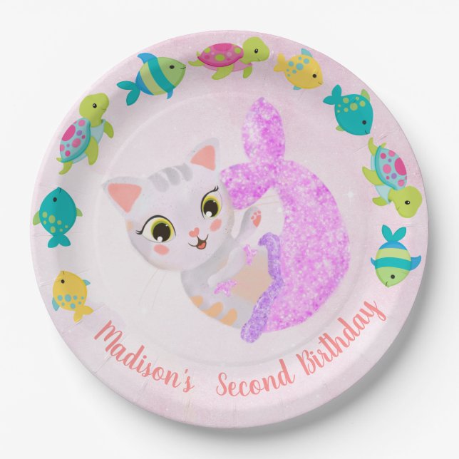 Cat Mermaid Purrmaids Birthday Plate Pappteller (Vorderseite)