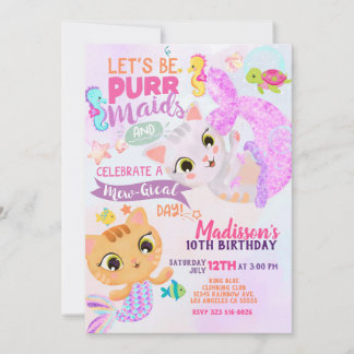 Cat Mermaid Purrmaids Geburtstagseinladung Einladung