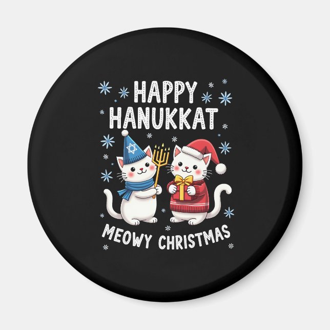 Cat Merry Christmas Happy Hanukkah Jewish Christia Magnet (Vorne)