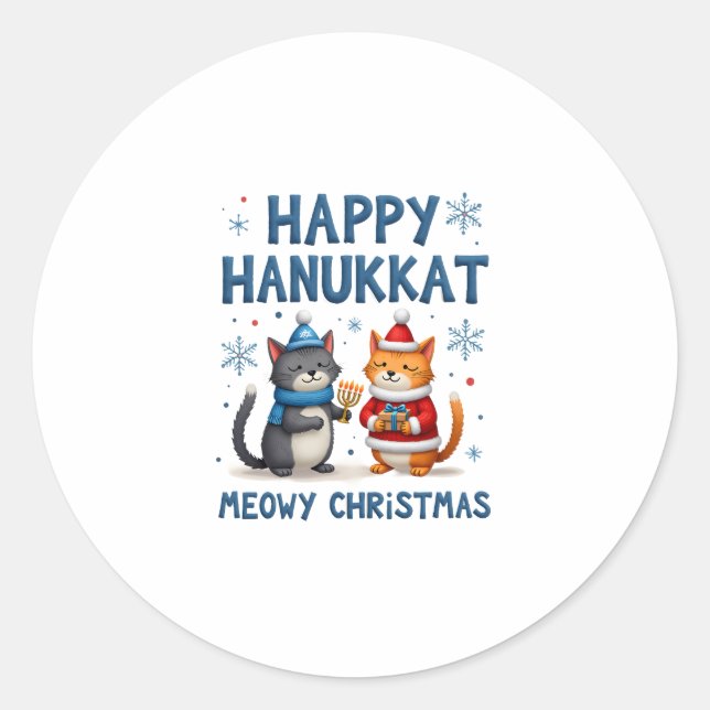 Cat Merry Christmas Happy Hanukkah Jewish Christia Runder Aufkleber (Vorderseite)
