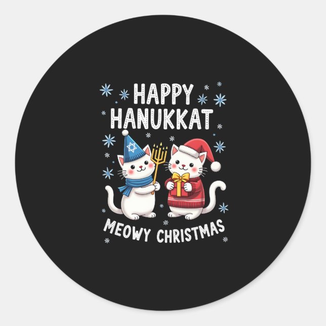 Cat Merry Christmas Happy Hanukkah Jewish Christia Runder Aufkleber (Vorderseite)
