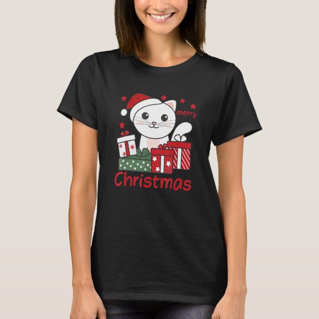 Cat Merry Christmas Winter Animals Cats Christmas  T-Shirt (Vorderseite)