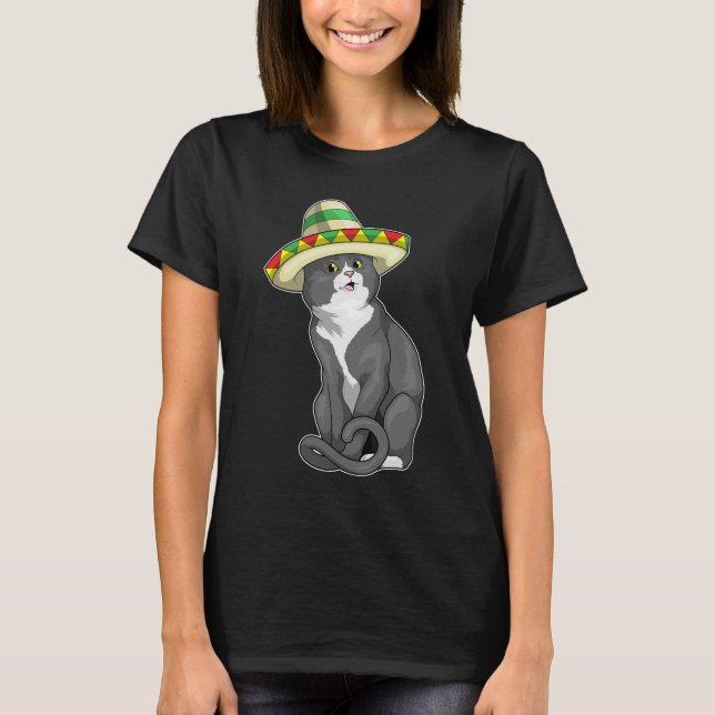Cat mexikanischer Hut T-Shirt (Vorderseite)