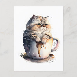 Cat Miaw Niedlich Chat Coffee Lover Postkarte