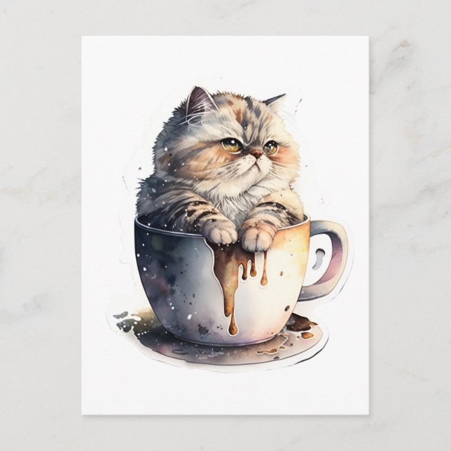 Cat Miaw Niedlich Chat Coffee Lover Postkarte (Vorderseite)