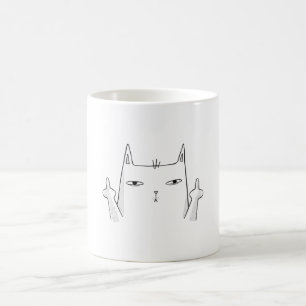 Cat Middle Finger Line Art Kaffeetasse
