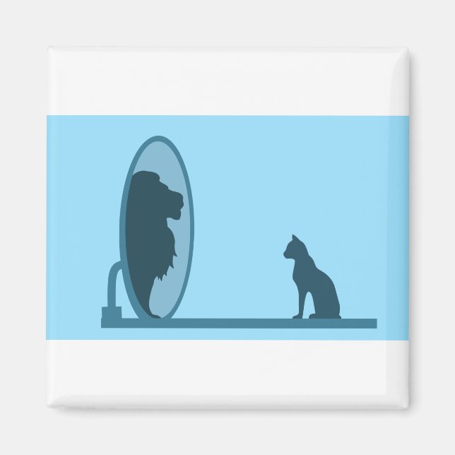 Cat Mirror Lion Reflection Confidence Motivation Magnet (Vorne)