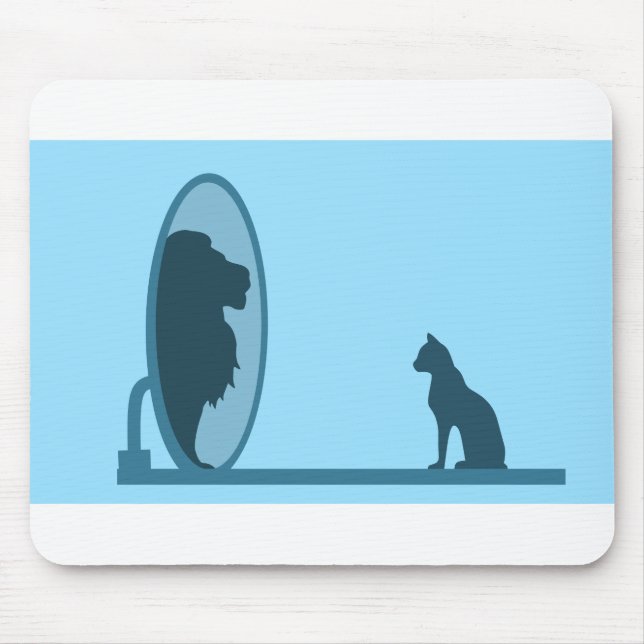 Cat Mirror Lion Reflection Confidence Motivation Mousepad (Vorne)