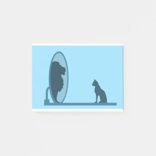 Cat Mirror Lion Reflection Confidence Motivation Post-it Klebezettel