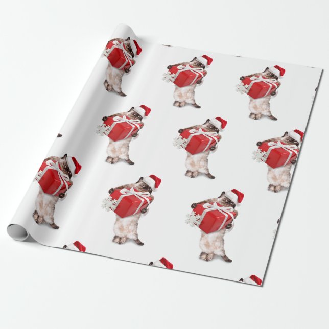 CAT MIT CHRISTMAS GIFT CHRISTMAS GIFT WRAP GESCHENKPAPIER (Ungerollt)