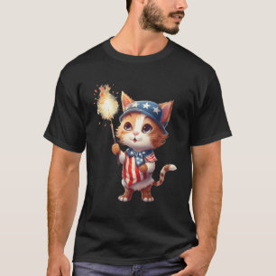 Cat mit einem Sparkler 4. Juli American Patrio T-Shirt