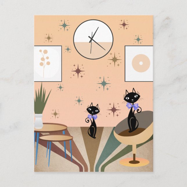 Cat Mitte des Jahrhunderts Moderne Postkarte (Vorderseite)