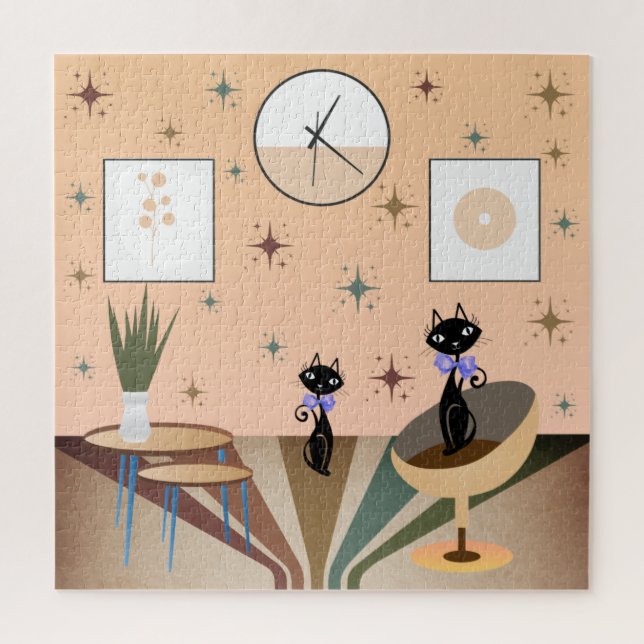 Cat Mitte des Jahrhunderts Moderne Puzzle (Vertikal)
