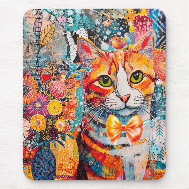 Cat Mixed Mixed Paper Collage Mousepad (Vorne)
