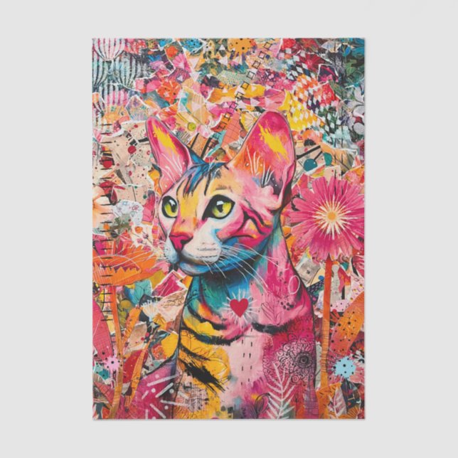 Cat Mixed Mixed Paper Collage Tissue Paper Seidenpapier (Vorderseite)