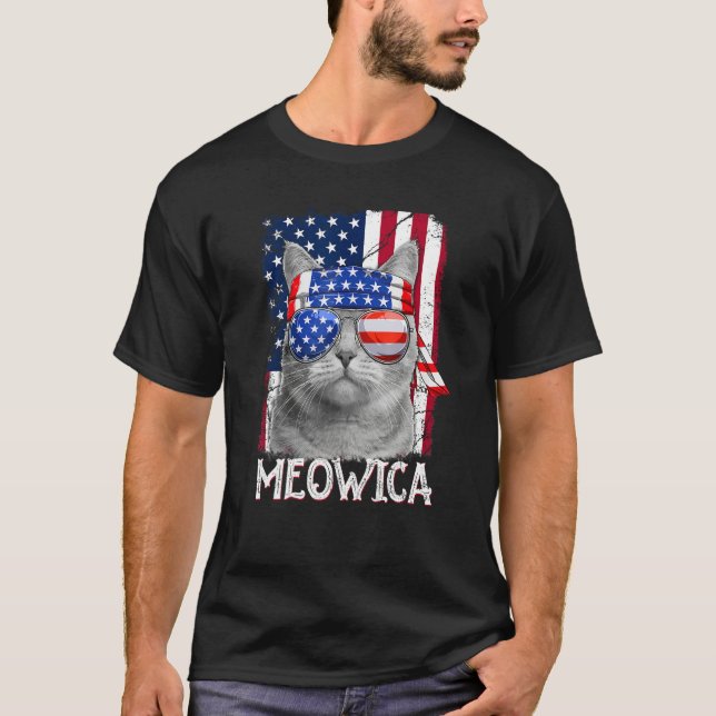 Cat Mom and Cat Dad USA Flag  Cat 4th of july Meow T-Shirt (Vorderseite)