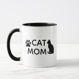 CAT MOM Coffee Mug | Black Cat Paw Print & Heart Tasse