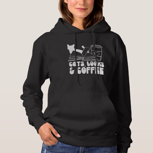 Cat Mom  Cute Retro Cats Books & Coffee Hoodie (Vorderseite)