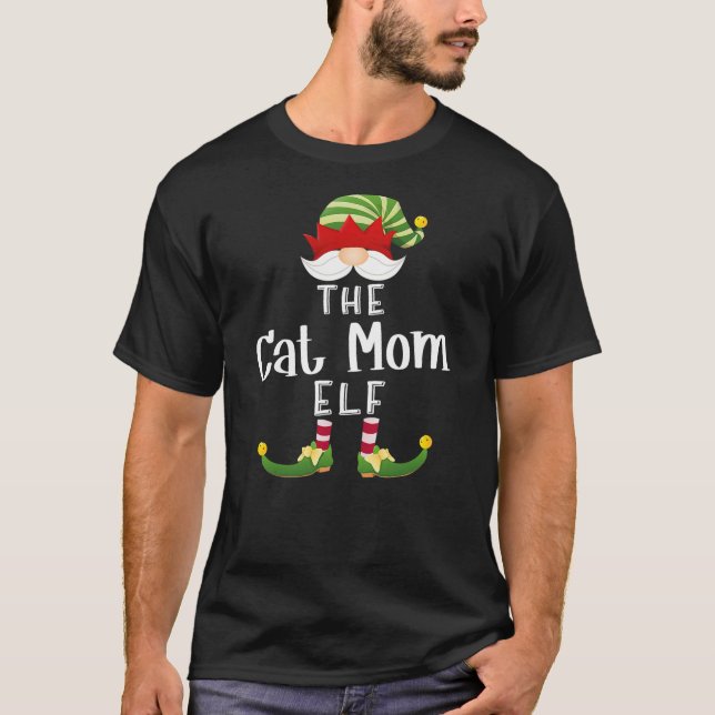 Cat Mom Elf Group Christmas Funny Pajama Party T-Shirt (Vorderseite)