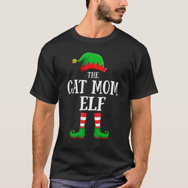 Cat Mom Elf Matching Family Group Christmas T-Shirt (Vorderseite)