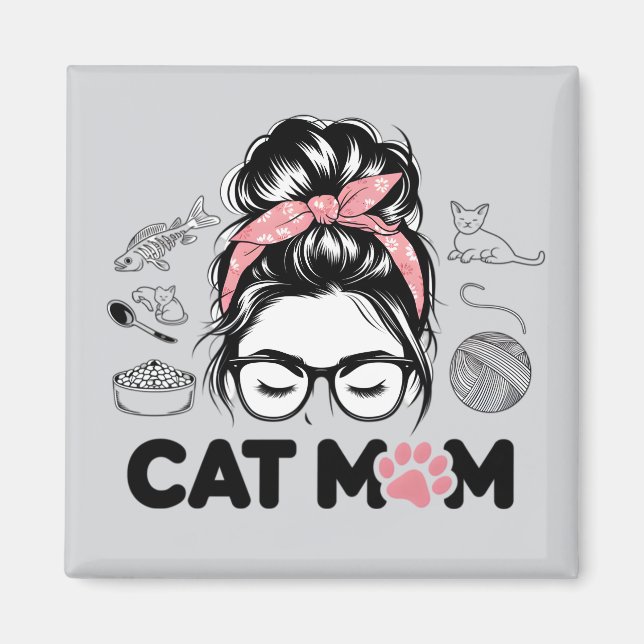 "Cat Mom" Funny Cute Cat Lover Women Magnet (Vorne)