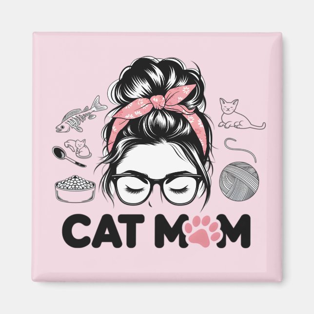 "Cat Mom" Funny Cute Cat Lover Women Magnet (Vorne)