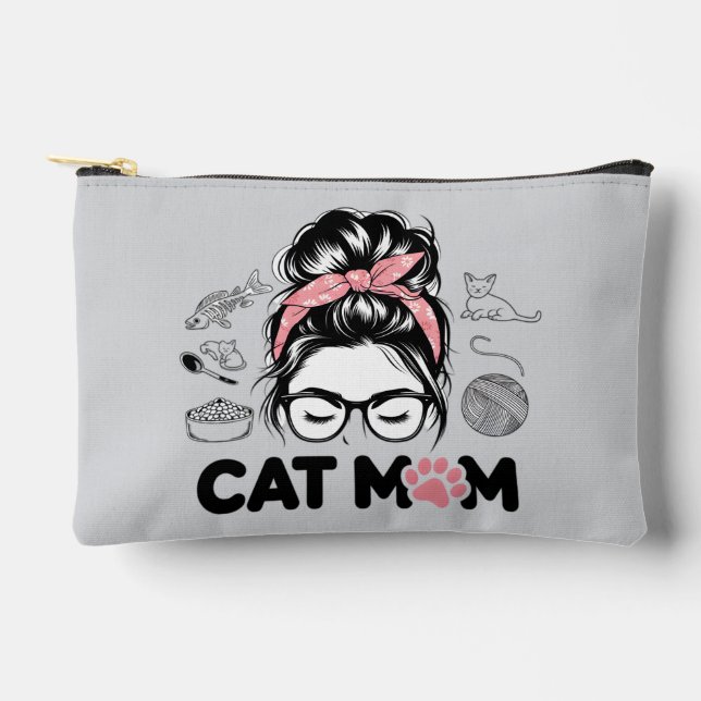 "Cat Mom" Funny Cute Cat Lover Women Zubehörtasche (Vorderseite)