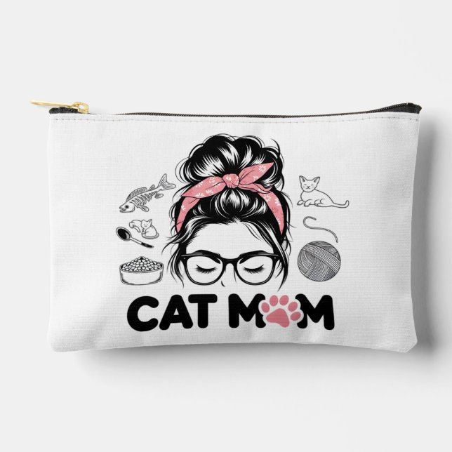 "Cat Mom" Funny Cute Cat Lover Women Zubehörtasche (Vorderseite)