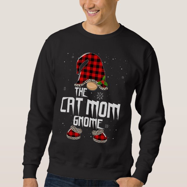 Cat Mom Gnome Buffalo Plaid Matching Family Christ Sweatshirt (Vorderseite)