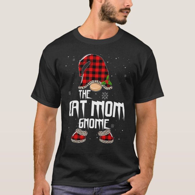 Cat Mom Gnome Buffalo Plaid Matching Family Christ T-Shirt (Vorderseite)