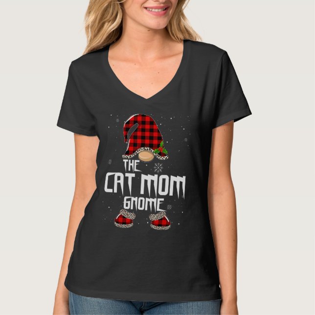Cat Mom Gnome Buffalo Plaid Matching Family Christ T-Shirt (Vorderseite)
