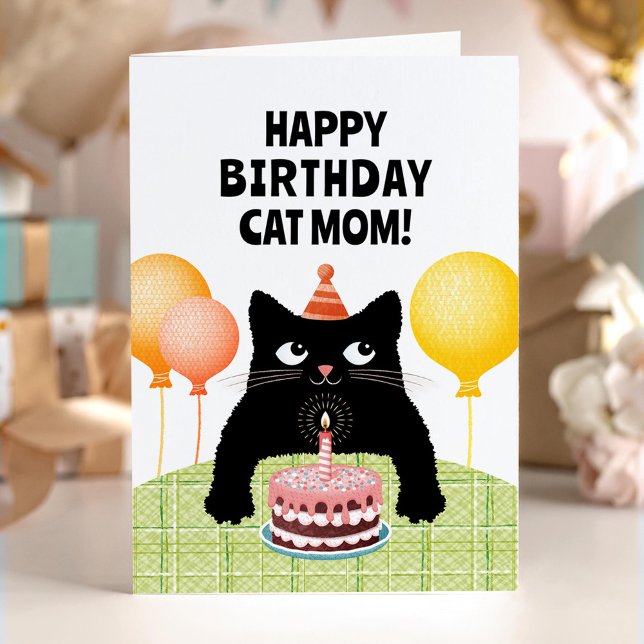 Cat mom Happy Birthday card with black kitten Karte (Von Creator hochgeladen)