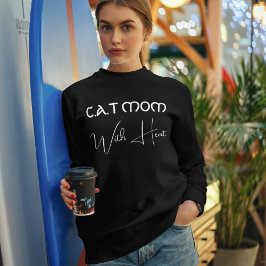 Cat Mom Pet Lover White Script Black Personalized Sweatshirt
