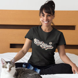 Cat Mom Vintage Groovy Text T-Shirt