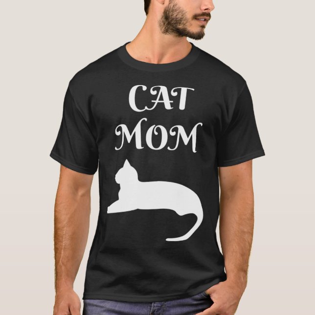 Cat Mom White On Black T-Shirt (Vorderseite)