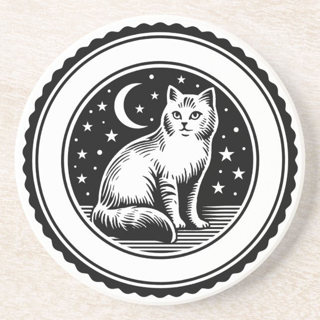 Cat Moon and Stars Getränkeuntersetzer (Vorne)