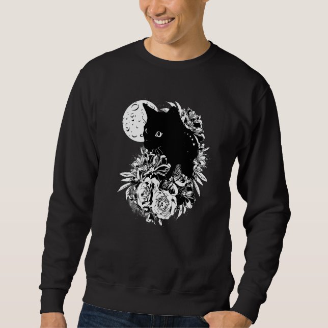 Cat Moon Night Blume Schwarze Katzen 1 Sweatshirt (Vorderseite)
