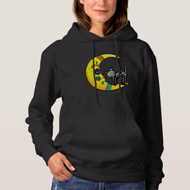 Cat & Moon Sugar Skull Dia de Los Muertos  Day Of  Hoodie (Vorderseite)