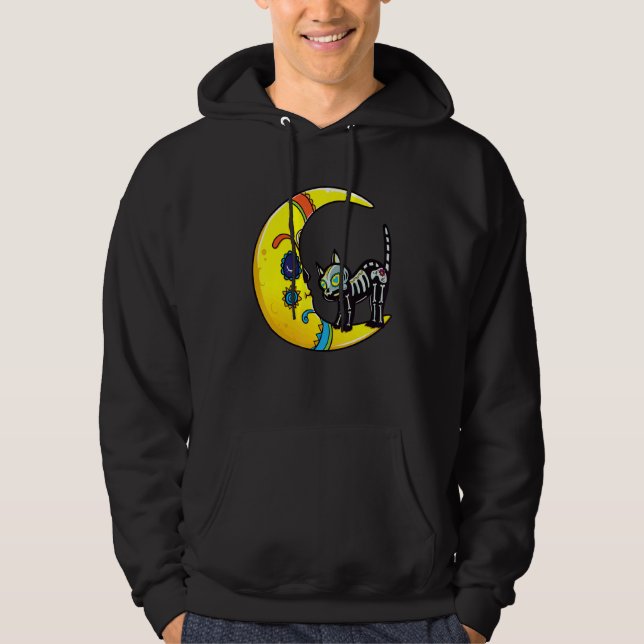 Cat & Moon Sugar Skull Dia de Los Muertos  Day Of  Hoodie (Vorderseite)